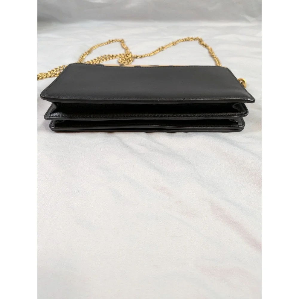 Coach Callie Foldover Chain Clutch Leopard Print Wallet Crossbody Brass Leather - Picture 4 of 9